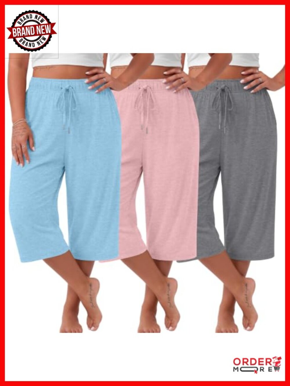 Plus Size Capri Yoga Pants 3 Pack Cotton Blend